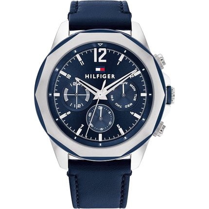 Tommy Hilfiger Men's Watch - Lars Date and Day Blue Dial Leather Strap | 1792063 ,