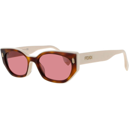 Fendi Women's Sunglasses - White/Havana/Pink Acetate Cat Eye Frame | FE40018I 53S ,