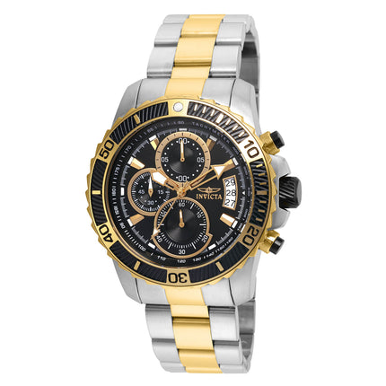 Invicta 22418 Men's Two Tone Yellow Steel Bracelet Pro Diver Chrono Black Dial Date Watch ,