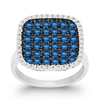 Sterling Silver Blue CZ Black Rhodium Square Ring - W-9875 ,