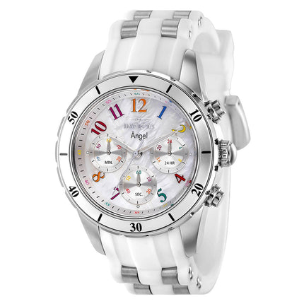 Invicta 24903 Women's Angel Chronograph White Oyster Dial Steel & Silicone Strap Watch ,