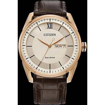 Citizen Men's Watch - Classic Eco-Drive Ivory Dial Brown Leather Strap | AW0082-01A ,