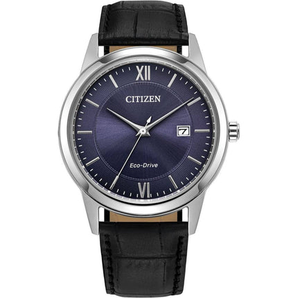 Citizen Men's Watch - Classic Eco-Drive Blue Dial Black Leather Strap | AW1780-09L ,