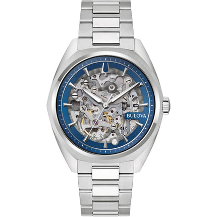 Bulova Men's Watch - Surveyor Automatic Blue and Silver Skeleton Dial Steel | 96A292 ,