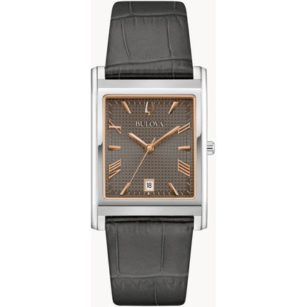 Bulova Men's Watch - Sutton Silver Tone Case Grey Dial Embossed Leather Strap | 96B443 ,