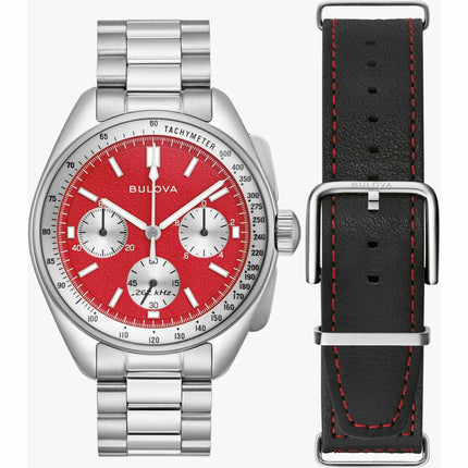 Bulova Men's Watch - Lunar Pilot Quartz Red Dial Stainless Steel Bracelet | 96K115 ,
