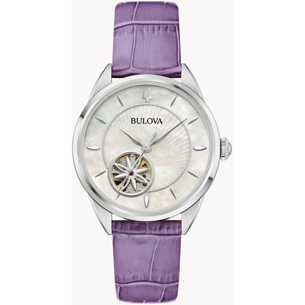 Bulova Women's Watch - Sutton Automatic White MOP Dial Purple Leather Strap | 96L339 ,