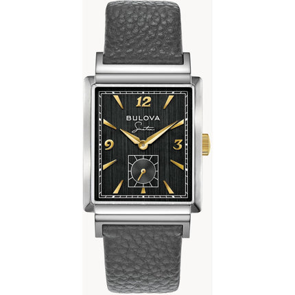 Bulova Men's Watch - My Way Quartz Silver Case Black Dial Grey Leather Strap | 98A261 ,