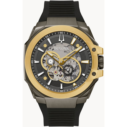 Bulova Men's Watch - Maquina Automatic Analog Grey Dial Black Silicone Strap | 98A310 ,