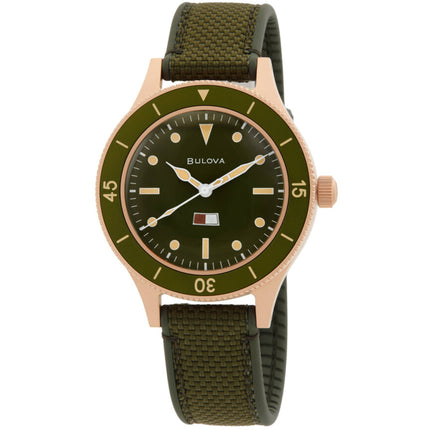Bulova Men's Watch - Mil Ships Automatic Green Dial Silicone and Nylon Strap | 98A324 ,