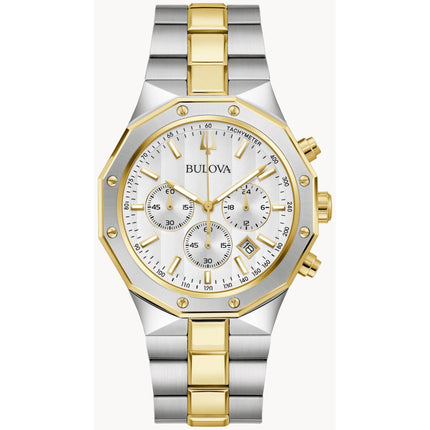 Bulova Men's Watch - Prestige Quartz Chronograph White Dial Two Tone Bracelet | 98B450 ,