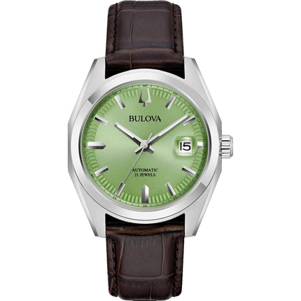 Bulova Men's Watch - Surveyor Automatic Green Dial Brown Leather Strap Date | 96B427 ,