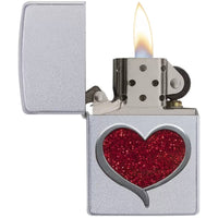 Zippo Windproof Pocket Lighter - Glitter Heart Silver Satin Chrome Finish | 29410 ,
