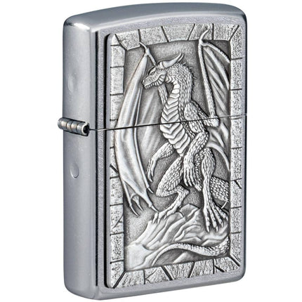 Zippo Windproof Pocket Lighter - Dragon Emblem Design Street Chrome Finish | 49296 ,