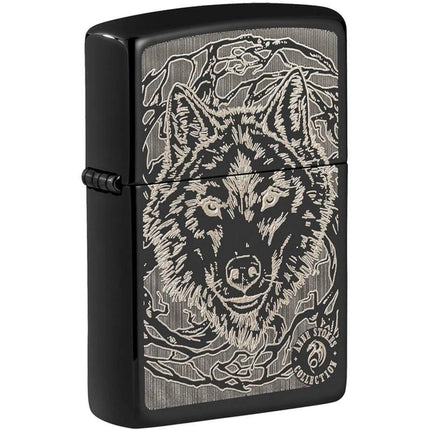 Zippo Windproof Pocket Lighter - Anne Stokes Engraved Wolf Design Black Finish | 49443 ,