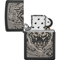 Zippo Windproof Pocket Lighter - Anne Stokes Engraved Wolf Design Black Finish | 49443 ,