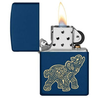 Zippo Windproof Pocket Lighter - Lucky Elephant Design Navy Matte Metal Finish | 49515 ,