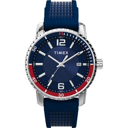 Timex Men's Watch - Dress Blue Dial Silver Tone Case Silicone Strap | TW2W60500 ,
