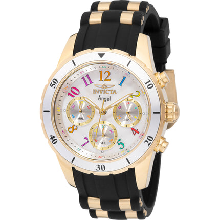 Invicta Women's Watch - Angel White Dial Yellow Gold and Black Silicone Strap | 49803 ,
