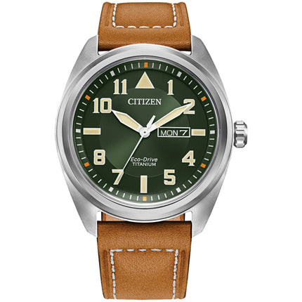 Citizen Men's Watch - Garrison Eco-Drive Green Dial Brown Leather Strap | BM8560-02X ,