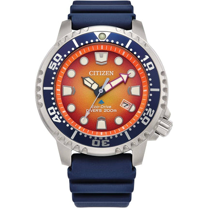 Citizen Men's Watch - Promaster Diver Eco-Drive Orange Dial Blue Strap | BN0169-03X ,