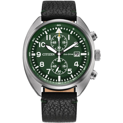 Citizen Men's Watch - Eco-Drive Chronograph Green Dial Black Strap | CA7041-07X ,
