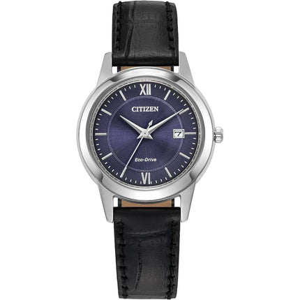 Citizen Women's Watch - Classic Eco-Drive Blue Dial Black Leather Strap | FE1087-01L ,