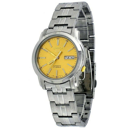 Seiko Men's Watch - Seiko 5 Automatic Gold Tone Dial Silver Tone Bracelet | SNKL81K1 ,