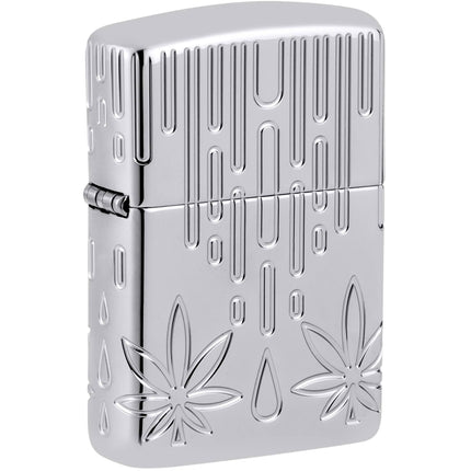Zippo Windproof Pocket Lighter - Waxy Cannabis Leaf Design Silver Metal Finish | 46303 ,