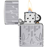 Zippo Windproof Pocket Lighter - Waxy Cannabis Leaf Design Silver Metal Finish | 46303 ,
