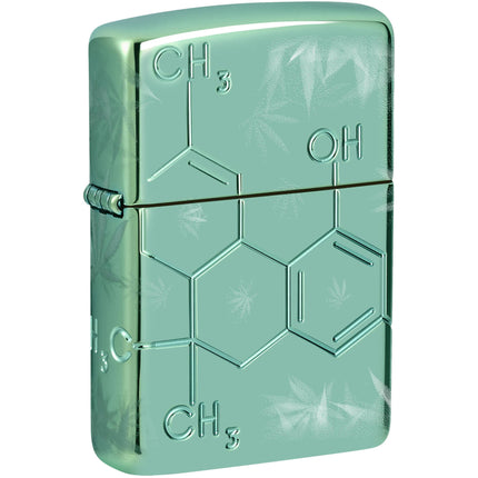 Zippo Windproof Pocket Lighter - Cannabis Compound Design Green Metal Finish | 46313 ,