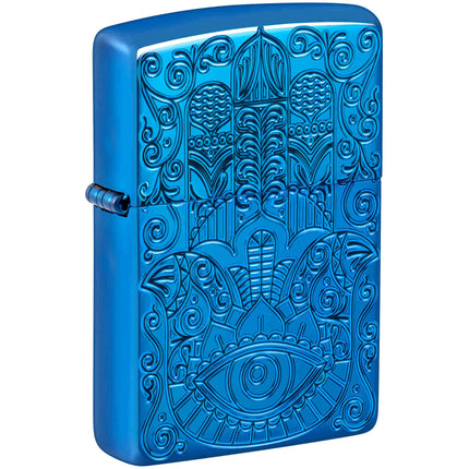 Zippo Windproof Pocket Lighter - Hamsa Design High Polish Blue Metal Finish | 46752 ,