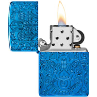 Zippo Windproof Pocket Lighter - Hamsa Design High Polish Blue Metal Finish | 46752 ,
