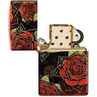 Zippo Windproof Pocket Lighter - Blooming Roses Design Black and Red Finish | 46849 ,