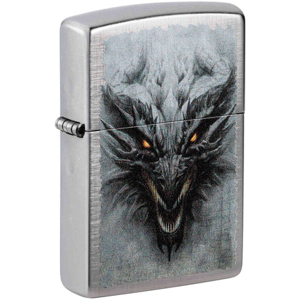 Zippo Windproof Lighter - Dragon Design Linen Weave Chrome Metal | 48732 ,