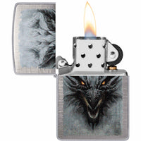 Zippo Windproof Lighter - Dragon Design Linen Weave Chrome Metal | 48732 ,
