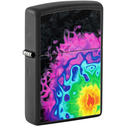 Zippo Windproof Lighter - Pattern with Flame Design Black Matte Metal | 48733 ,