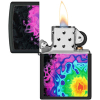 Zippo Windproof Lighter - Pattern with Flame Design Black Matte Metal | 48733 ,