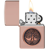 Zippo Windproof Lighter - Tree Of Life Emblem High Polish Rose Gold Metal | 49638 ,