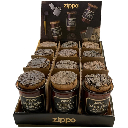 Zippo Candle Display - Spirit Brown Assorted Scent, Pack of 12 | 70004 ,