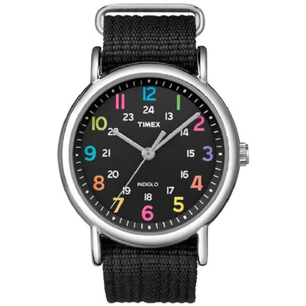 Timex Men's Watch - Weekender Quartz Analog Silver Case Black Nylon Strap | T2N855 ,