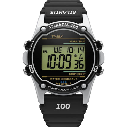Timex Men's Watch - Atlantis 100 Quartz Digital Dial Black Silicone Strap | TW2U31000 ,