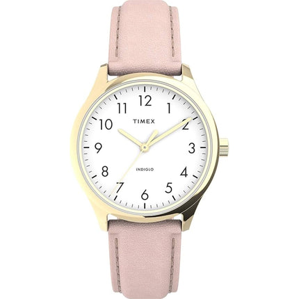 Timex Women's Watch - Easy Reader Quartz White Dial Pink Leather Strap | TW2V25200 ,