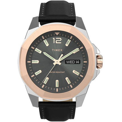 Timex Men's Watch - Essex Avenue Quartz Analog Black Dial Leather Strap | TW2V43000 ,
