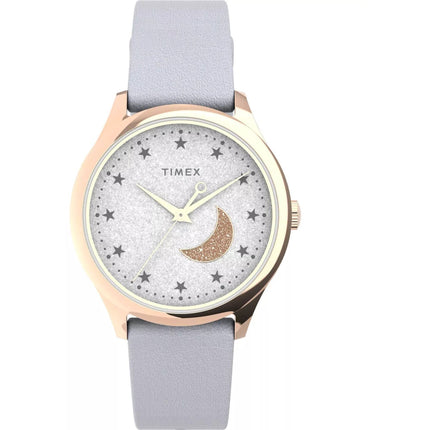 Timex Women's Watch Quartz Rose Gold Case White Dial Grey Leather Strap TW2V49400 ,
