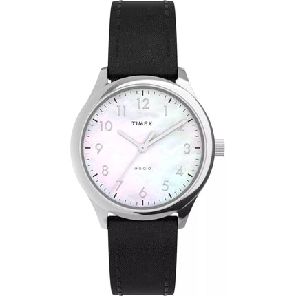 Timex Women's Watch - Easy Reader Quartz White Dial Black Leather Strap | TW2W15900 ,