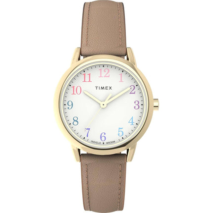 Timex Women's Watch - Easy Reader Quartz White Dial Brown Leather Strap | TW2W32400 ,