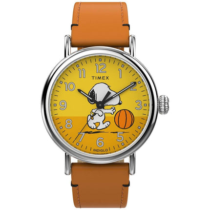 Timex Men's Watch - Peanuts Snoopy Basketball Yellow Dial Brown Strap | TW2W51900 ,