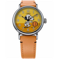 Timex Men's Watch - Peanuts Snoopy Basketball Yellow Dial Brown Strap | TW2W51900 ,