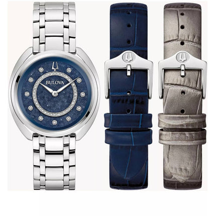 Bulova Women's Watch - Duality Quartz Diamond Blue Dial Silver Tone Bracelet | 96X160 ,